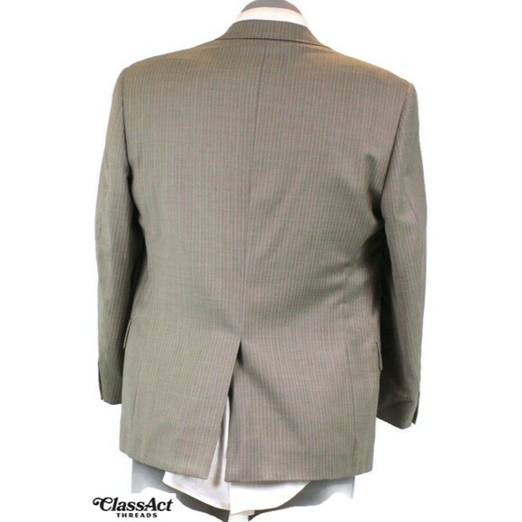 Austin Reed Mens 2 Piece Suit Tan Striped 3 Btn Wool 40R Pleated Fronts 34" W - Picture 8 of 10